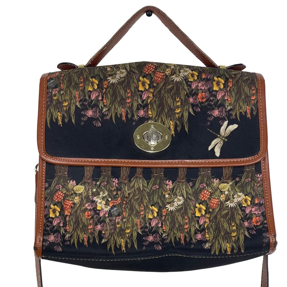 Sense Forest Flower and Dragonfly Cottage Core Canvas Satchel Bag Purse